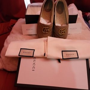 New Gucci Pilar GG Matelasse Chevron Flat Espadrille,Size 7.5 Us Porcelain color